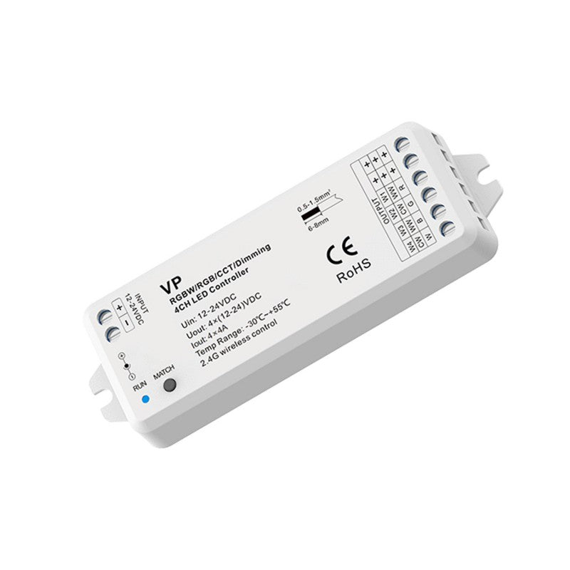 Controlador Monocromo / CCT / RGB / RGBW 12-24V DC - 4 canales - 4A/canal - RF 2.4GHz - Skydance