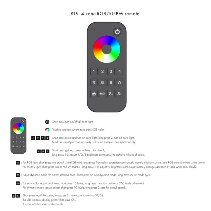 Télécommande RF à molette tactile RGB/RGBW Skydance - 4 zones - SK-RT9