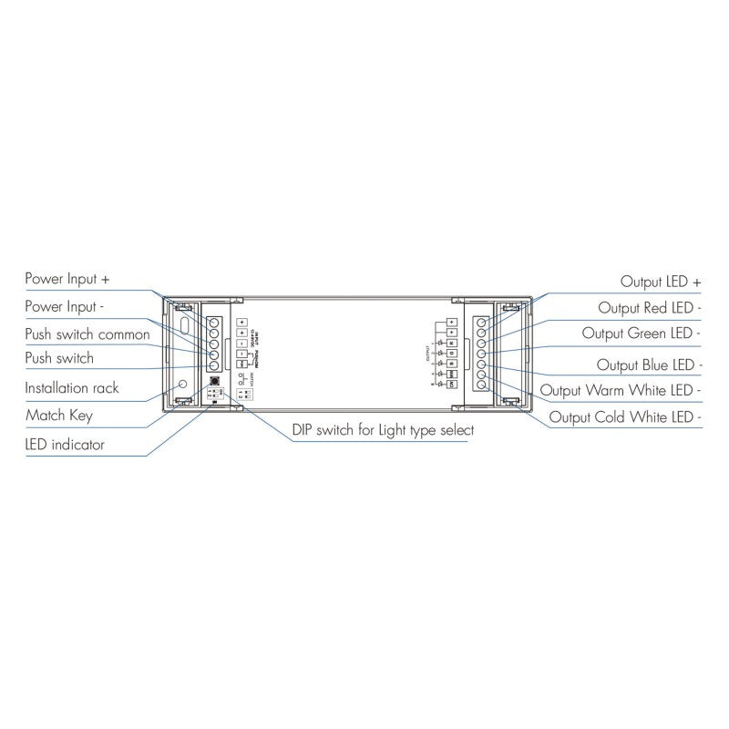 Controlador Monocromo / CCT / RGB / RGBW / RGB + CCT 12-48V DC - 5 en 1 - RF 2.4GHz - Regulador PUSH - Skydance