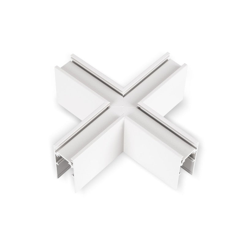 Conector en X para carril magnético de superficie de 20 mm - Blanco