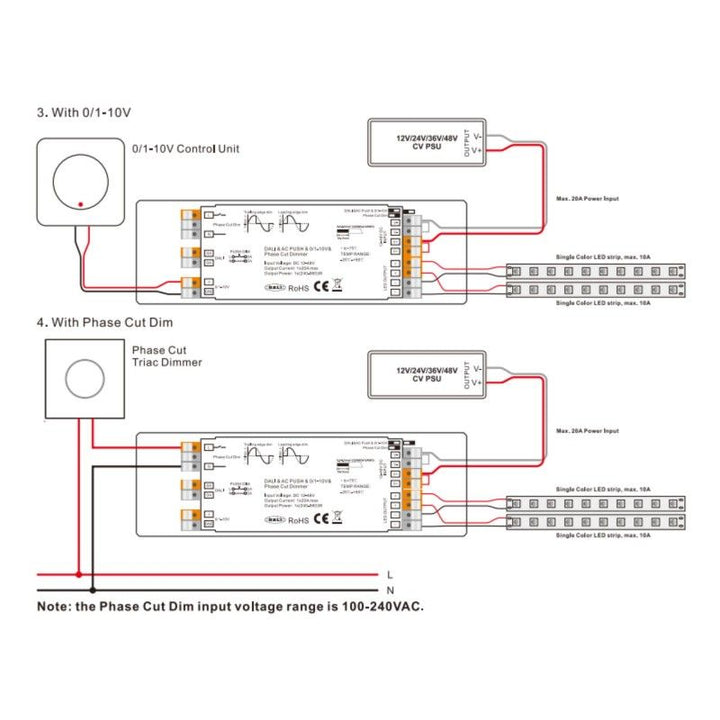 Regulador de intensidad DALI de 2 canales MONO/RGB/RGBW - 12-36 V - 4 canales x 5 A