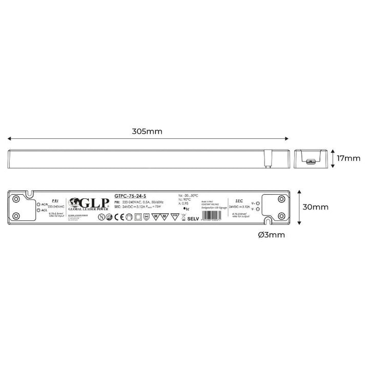 Alimentation LED extra plate 75W 24V - GLP