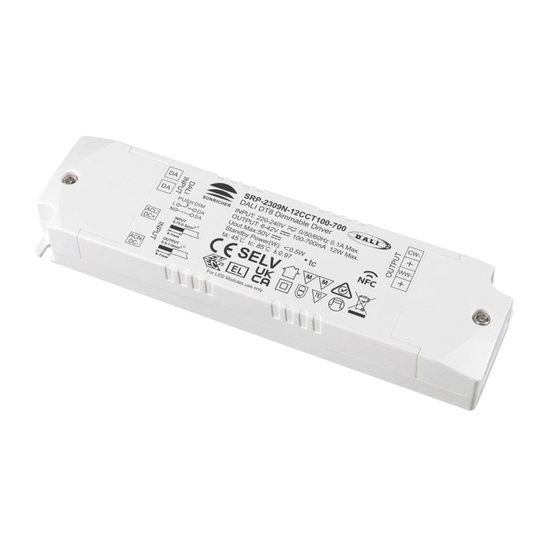 Driver regulable DALI DT8 CCT 220-240V - Salida 6-42V DC - 100-700mA - 12W