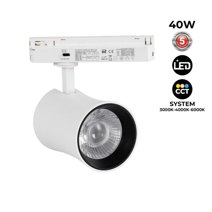 Proyector LED arquitectónico para carril monofásico - CCT - 40W - CRI 90