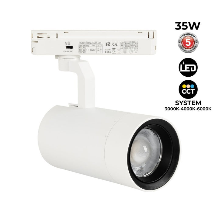 Projecteur LED pour rail monophasé 35W CCT - ZOOM 20º- 60º - CRI 90