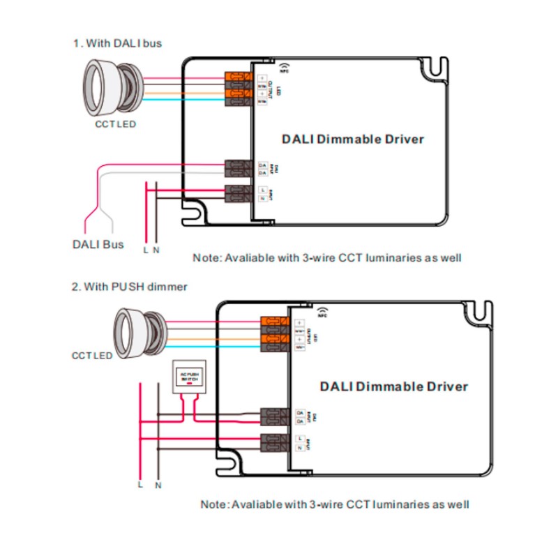 Driver regulable DALI DT8 CCT 220-240V - Salida 6-54V DC - 500-1500mA - 65W