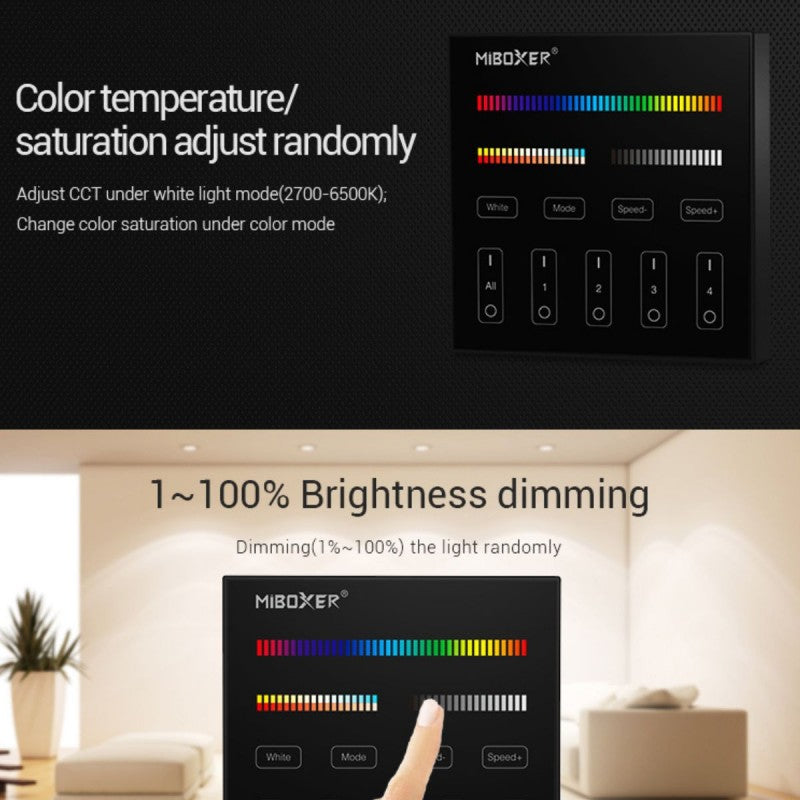 Mando a distancia de pared RGB+CTT - 4 zonas - Negro - Mi-Light