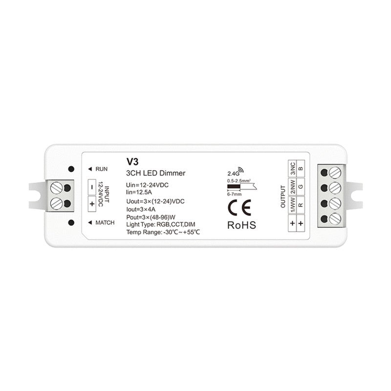 Controlador Monocromo / CCT / RGB 12-24V DC - 3 canales - 4A/canal - RF 2.4GHz - Skydance