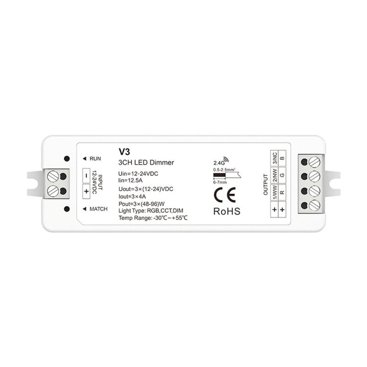 Controlador Monocromo / CCT / RGB 12-24V DC - 3 canales - 4A/canal - RF 2.4GHz - Skydance