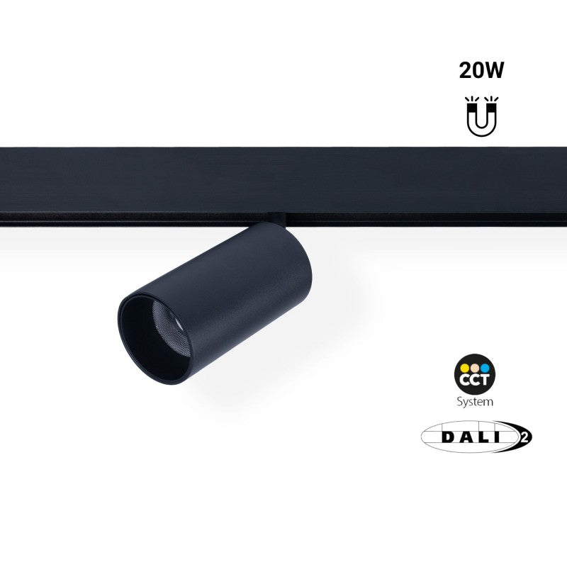 Foco LED sobre carril magnético 48V - 20W - Regulación DALI-2 - Negro