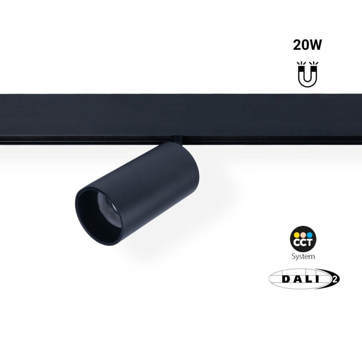 Spot LED sur rail magnétique 48V - 20W - Gradation DALI-2 - Noir