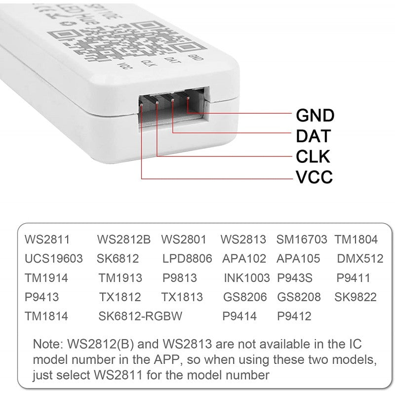 Controlador de píxeles IC LED RGB/RGBW con Bluetooth: 5-24 V CC, 1024 píxeles