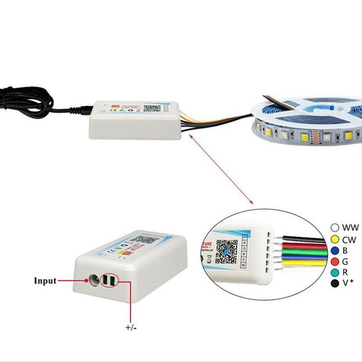 Controlador LED RGB+CCT SMART WIFI con control remoto - 12-24 V CC - 5 canales