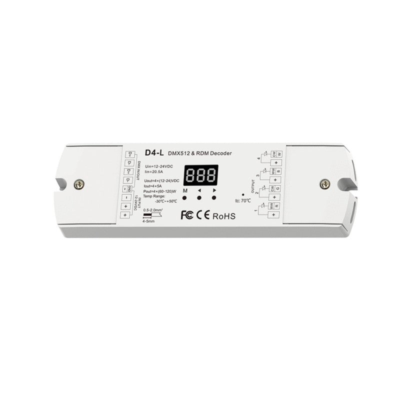 Decodificador DMX512 12-24 V CC - 5 A/canal - 4 canales