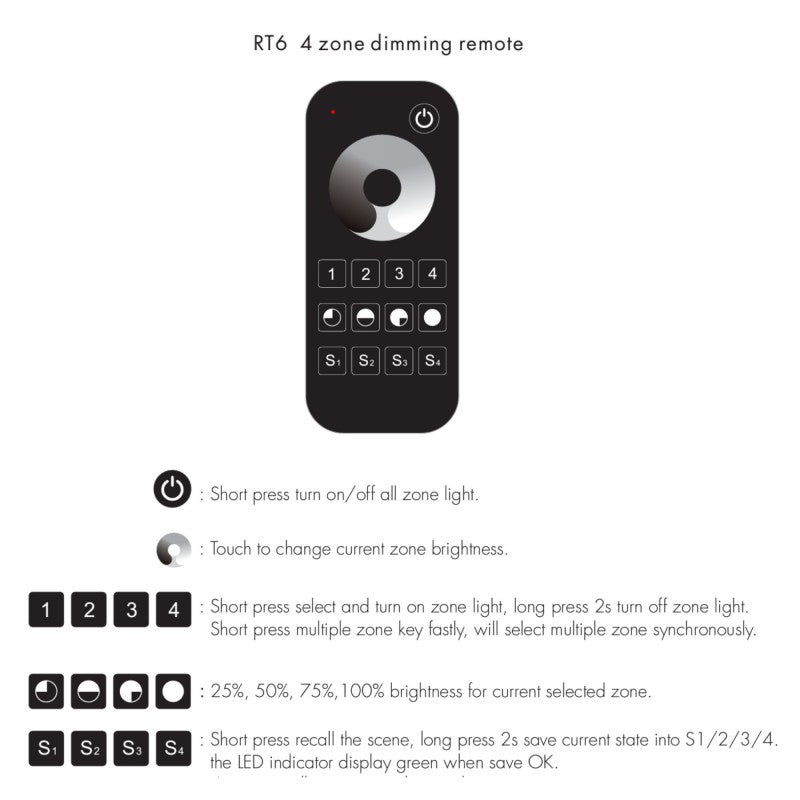 Télécommande RF à molette tactile monochrome Skydance - 4 zones - SK-RT6