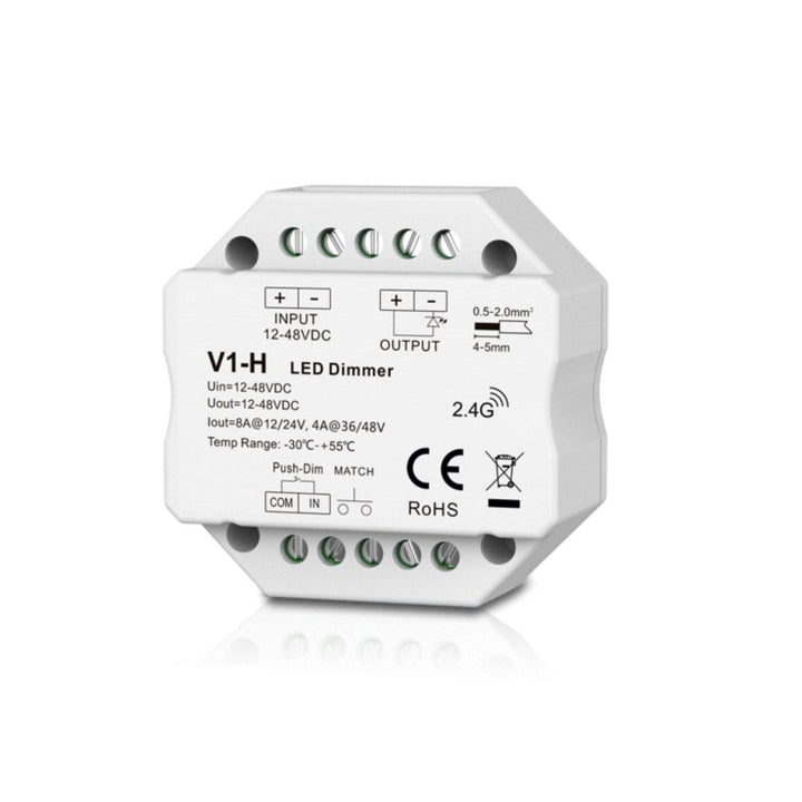 Controlador dimmer monocromo 12-48V DC - 8A - RF 2.4G - Dimmer PUSH - Formato MINI - Skydance