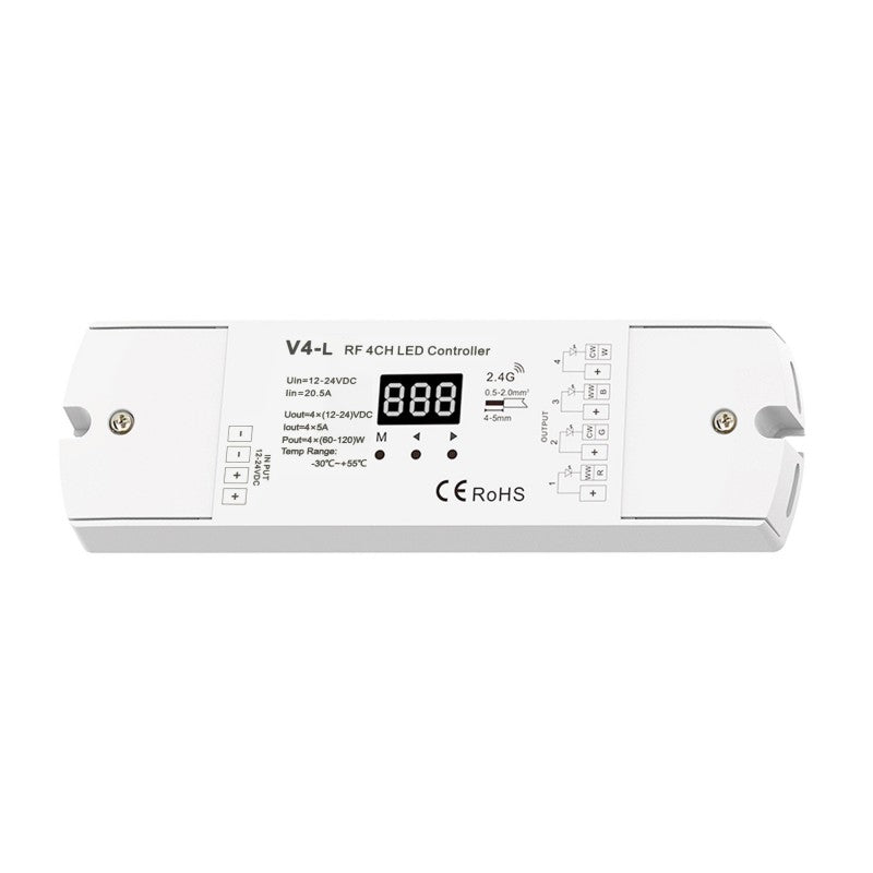 Controlador Monocromático/CCT/RGB/RGBW 12-24V DC - 4 Canales - Programable - RF 2.4GHz - Skydance