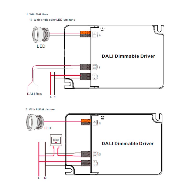 Driver DALI DT6 monochrome dimmable 220-240V - Sortie 6-58V DC - 500-1500mA - 65W