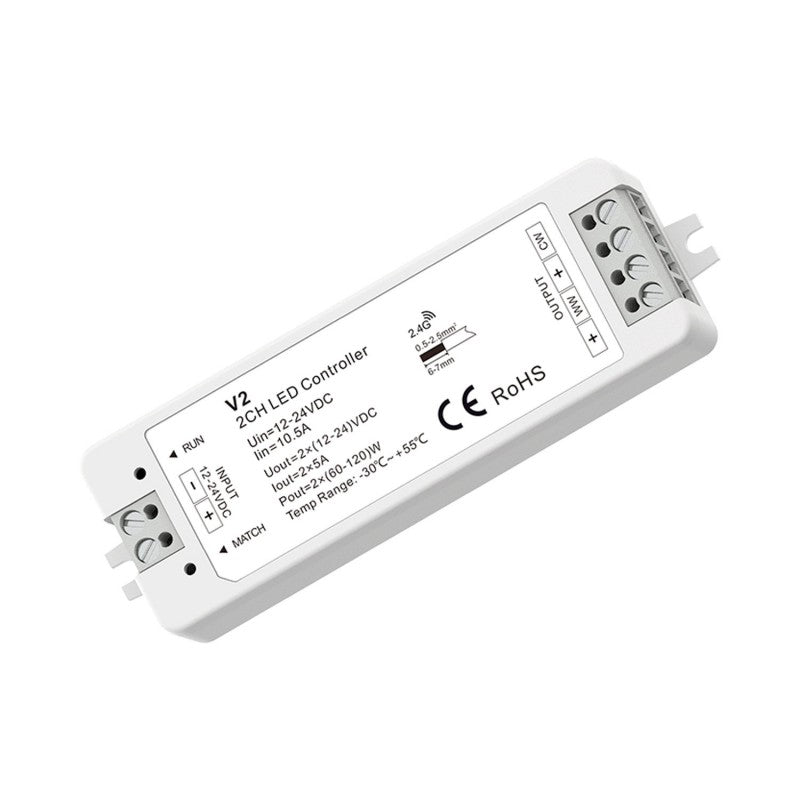 Controlador CCT 12-24 V DC - 2 canales - 5 A/canal - RF 2,4 GHz - Skydance