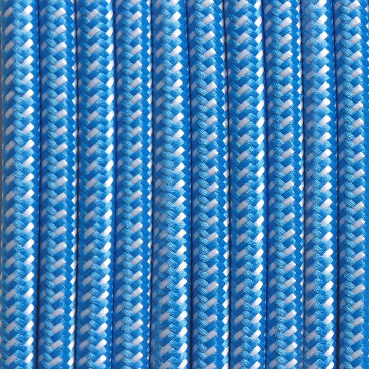 Câble électrique rond enrobé d'un tissu effet soie de couleur bleue et blanche