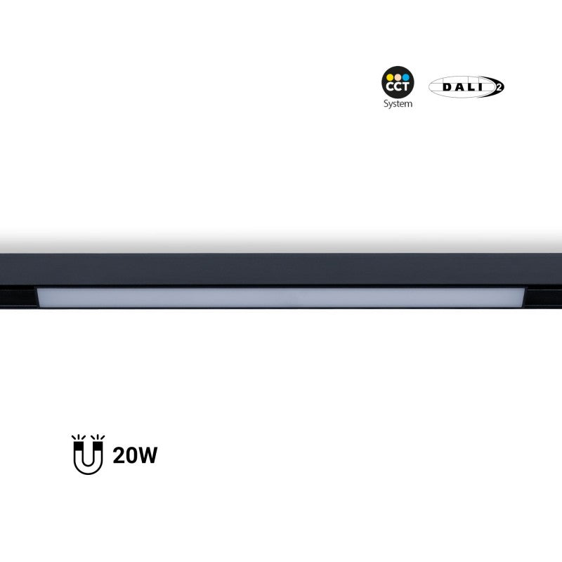 Spot LED linéaire opale CCT sur rail magnétique 48V - 20W - Gradation DALI