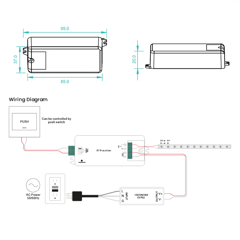 Contrôleur RF PWM 12-36V-DC (700mA) Constant Current LED Dimmer - SUNRICHER Perfect RF