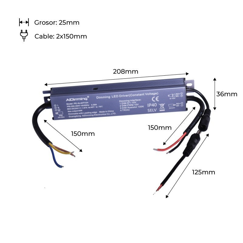 Transformador regulable triac DC 24V 42W 1.67A IP40