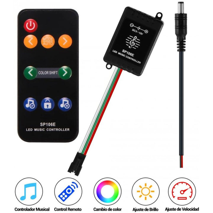 Controlador de música LED IC Pixel RGB/RGBW con control remoto - 5-12 V CC - 600 píxeles