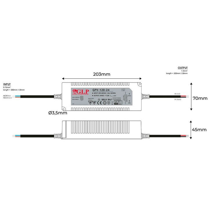 Fuente de alimentación LED impermeable 24V DC - 120W - IP67 - GLP