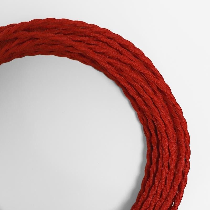 Cable eléctrico trenzado en tejido efecto seda, color rojo