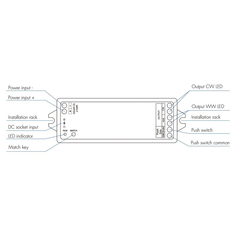 Contrôleur CCT 12-24V DC - 2 fils - 5A - RF 2.4GHz - PUSH dimmer - Skydance