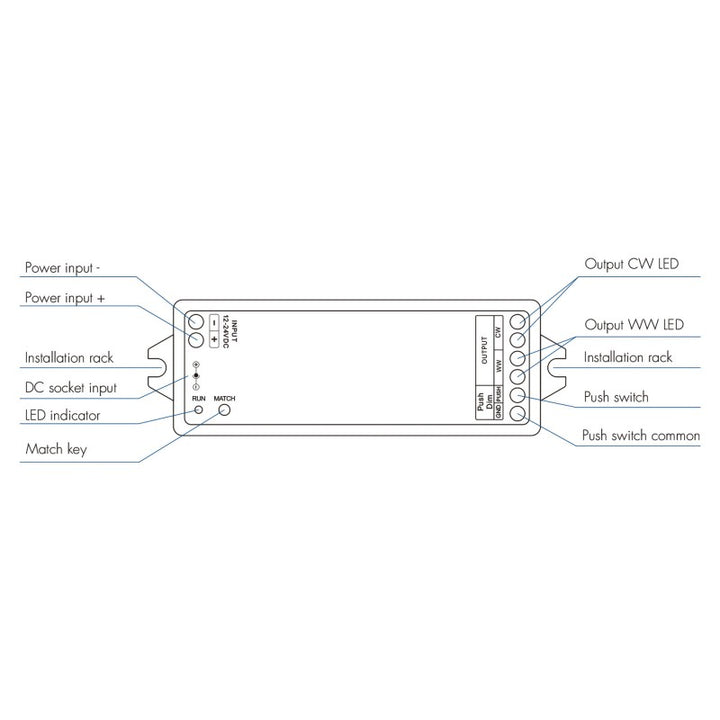 Controlador CCT 12-24V DC - 2 cables - 5A - RF 2.4GHz - Regulador PUSH - Skydance