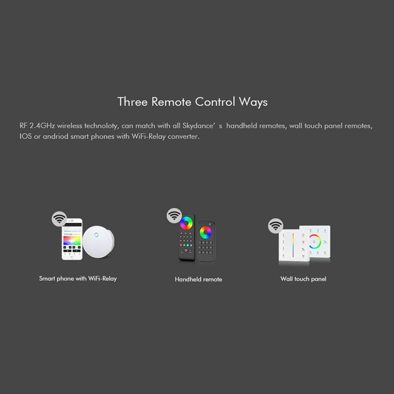 Controlador Monocromo/CCT/RGB/RGBW 12-48V DC - 4 canales - RF 2.4GHz - Skydance