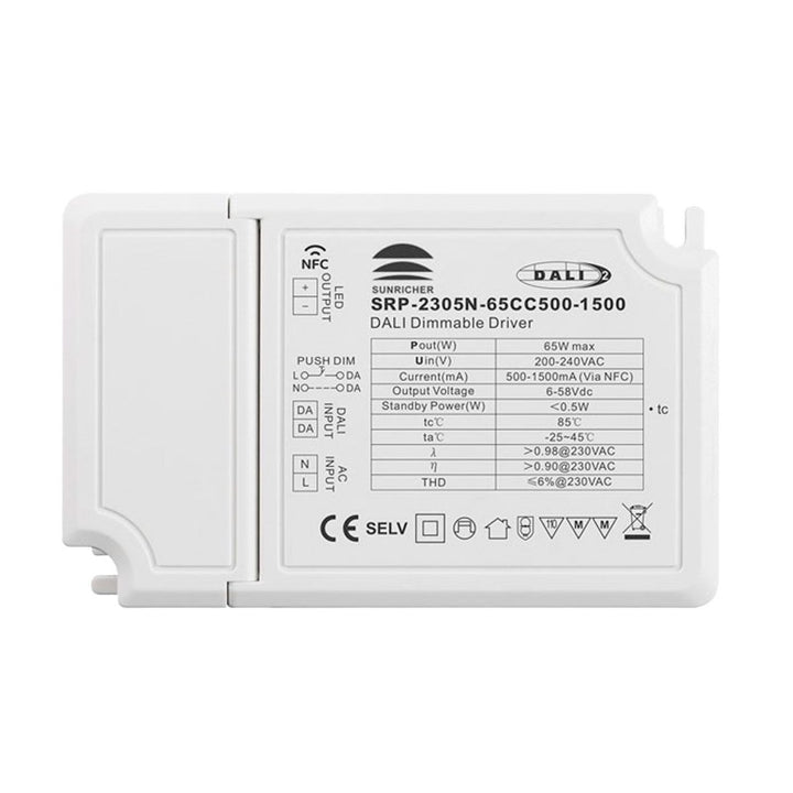 Driver DALI DT6 monocromo regulable 220-240V - Salida 6-58V DC - 500-1500mA - 65W