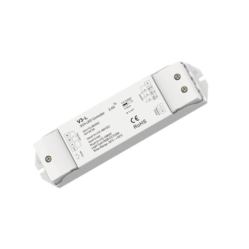 Controlador dimmer RGB/CCT/monocromo 12-48V DC - 18A (6A/canal) - RF 2.4G - Dimmer PUSH - Skydance