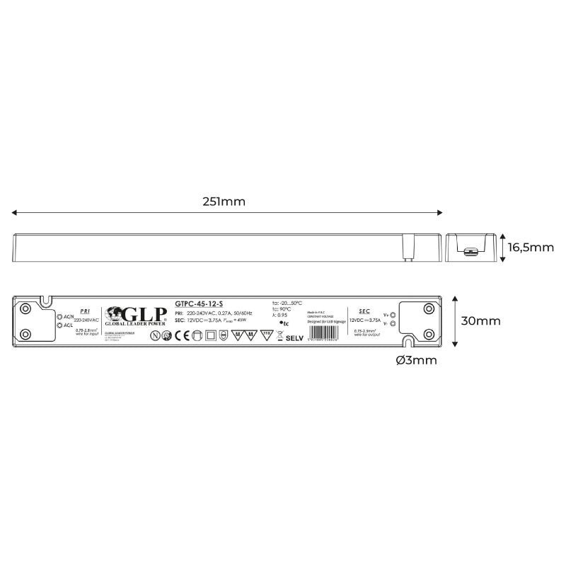 Alimentation LED extra plate 45W 24V - GLP