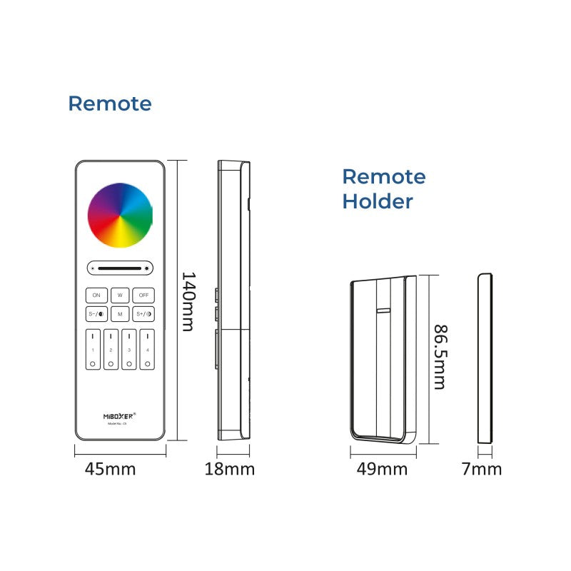 Control remoto RGB+CCT 4 zonas RF 2.4Ghz Mi Light C5