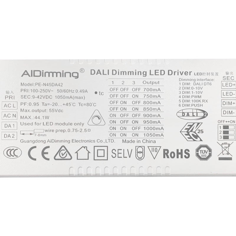 Controlador regulable DALI - PUSH - 0-10V 9-42VDC Multicorriente 700-1050mA