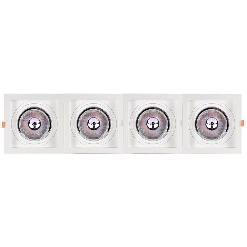 Pack x 4 - Collarín downlight cuadrado, orientable, tipo cardán para bombilla QR111 o AR111 - Corte 155 x 155 mm