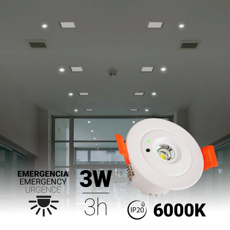 Iluminación de emergencia Foco empotrable 3W - Autonomía 3h - Ø60mm