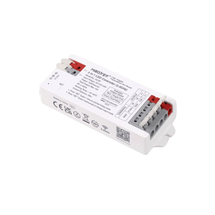 Controlador de tira LED 2 en 1 - Monocromo - CCT - 12/24 V CC - 2,4 GHz - MiBoxer - E2-RF