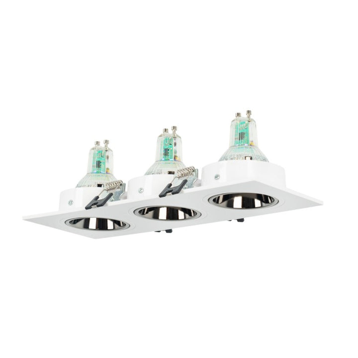 Downlight cuadrado triple orientable GU10/MR16 - Bajo índice UGR - Corte 75 x 235 mm