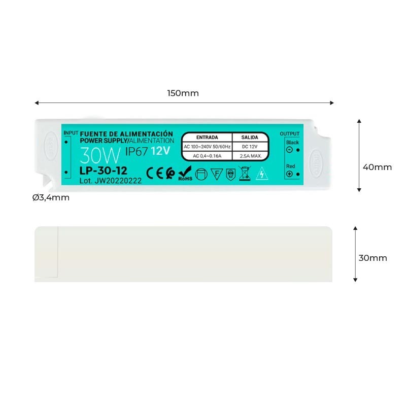 Alimentation étanche IP67 12V 30W