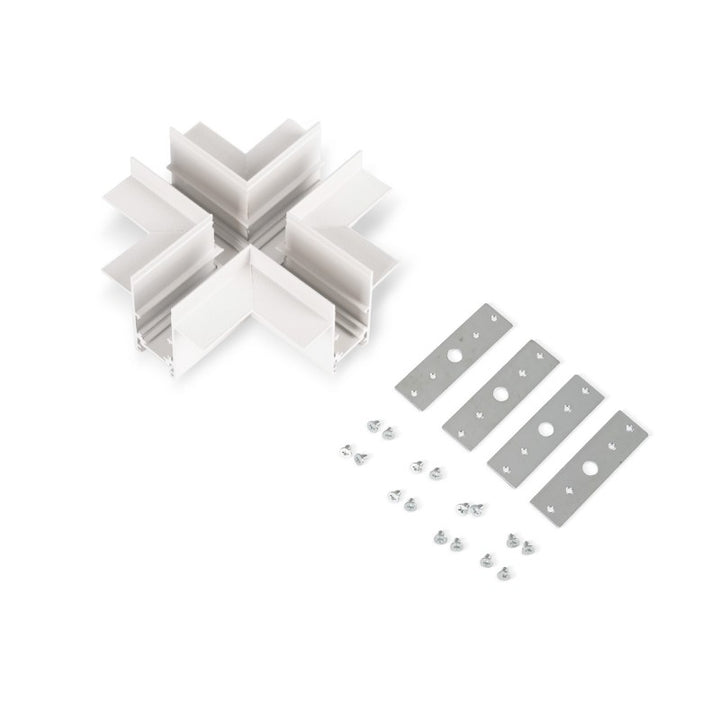 Conector en X para carril magnético empotrado de 20 mm - Blanco