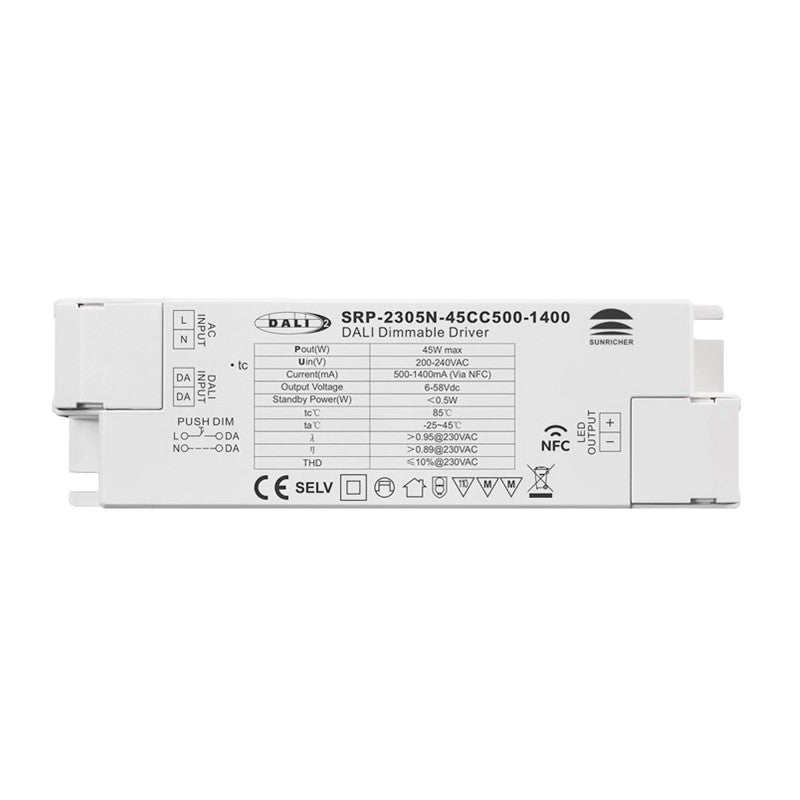 Driver DALI DT6 monochrome dimmable 220-240V - Sortie 6-58V DC - 500-1400mA - 45W