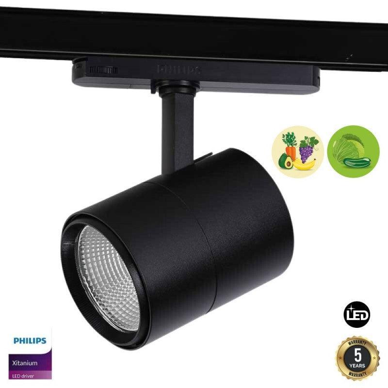 Spot LED pour rail triphasé 30W pour fruits et légumes noir