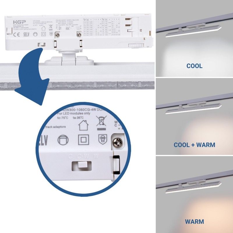 Luminaire linéaire LED triphasé orientable 40W - CCT - IRC90 - Driver KGP - Blanc