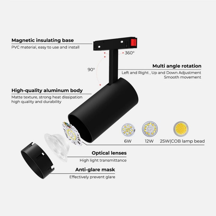 Spot LED sur rail magnétique RGB + CCT - 48V - 12W - Mi Light