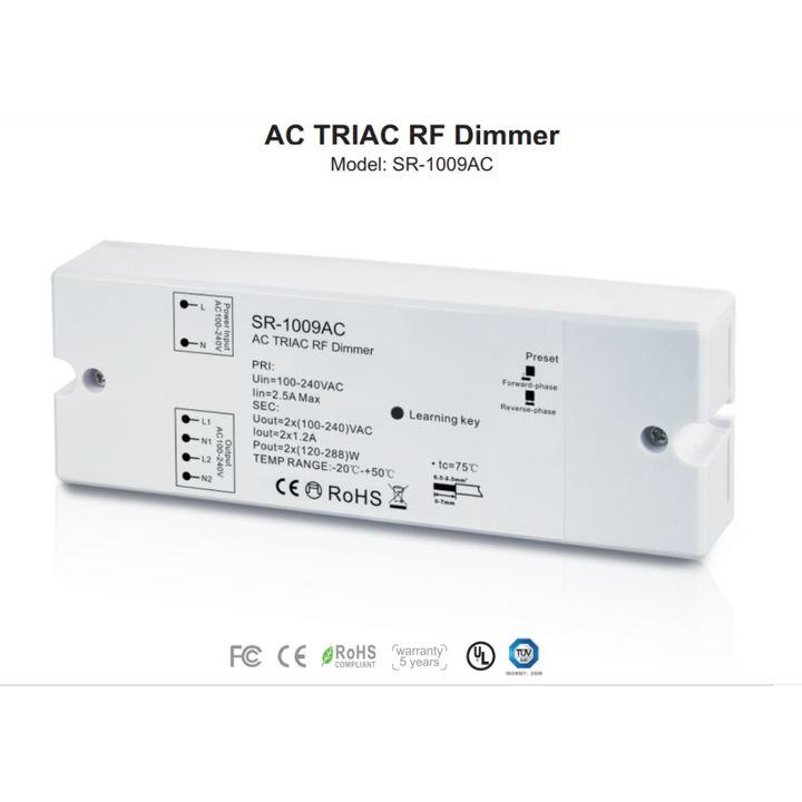 Contrôleur monocouleur dimmable - AC TRIAC RF Dimmer - 2 canaux 1,2A/ch - 100-240VAC - SUNRICHER Perfect RF