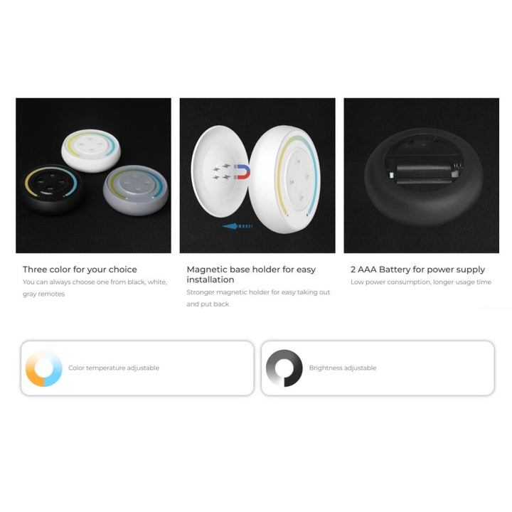 Mini control remoto RF - CCT - Base magnética - Mi Light - 2,4 GHz